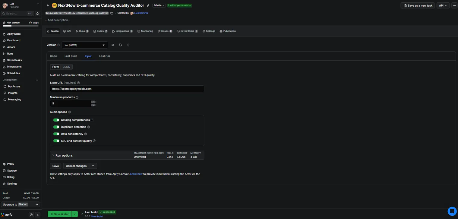 NextFlow E-commerce Catalog Quality Auditor input schema