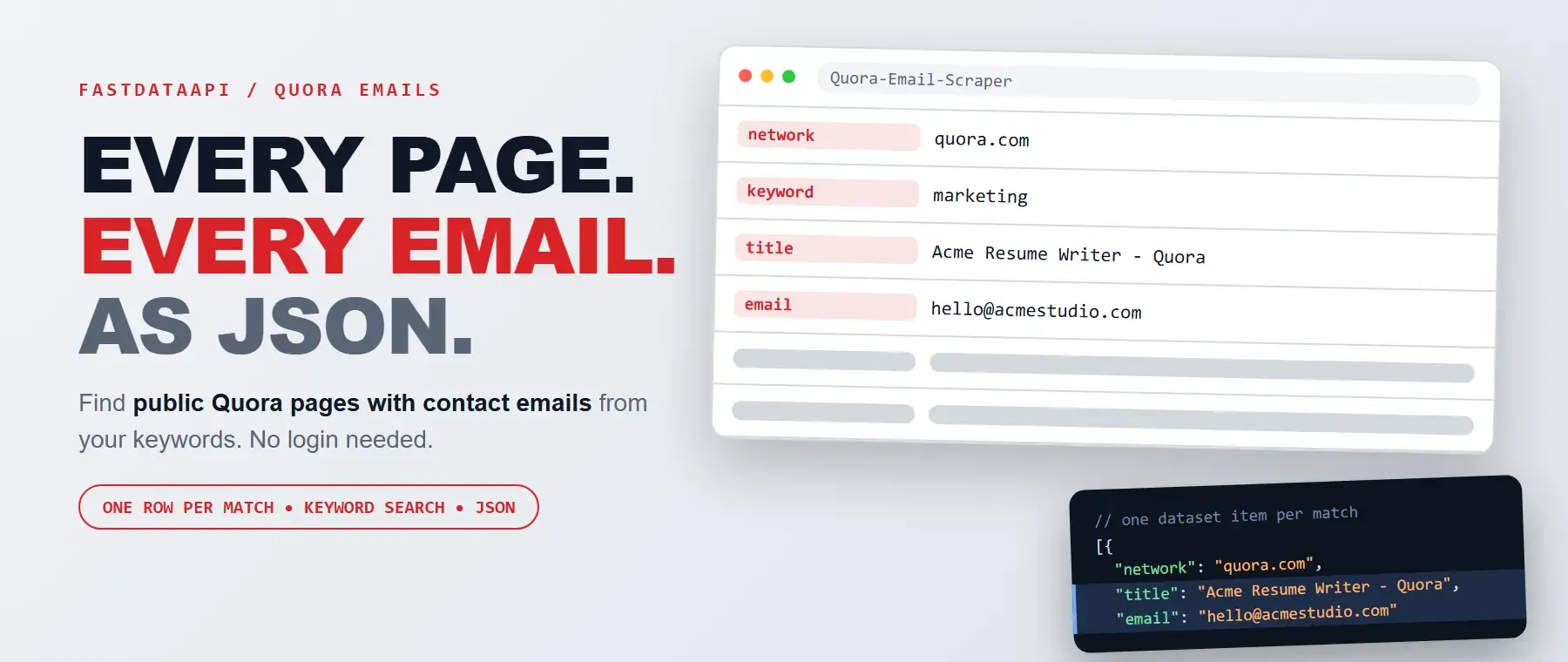Quora Email Scraper: every page and email from Quora pages as JSON