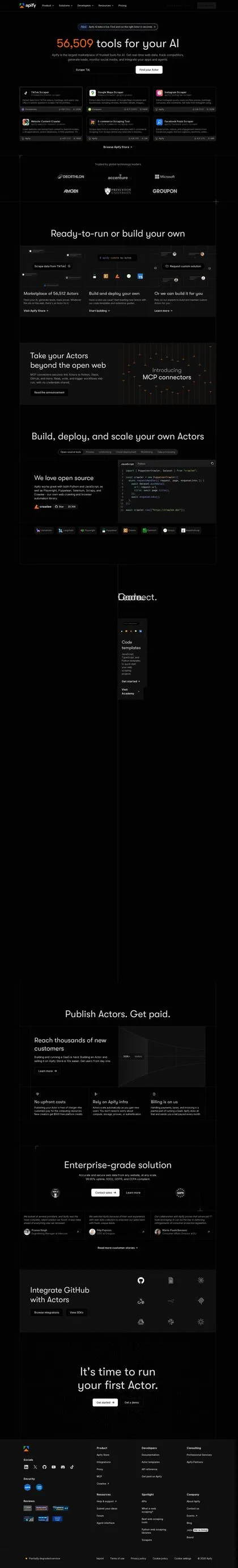 Full-page screenshot of apify.com, 9,578 pixels tall, with lazy-loaded images rendered