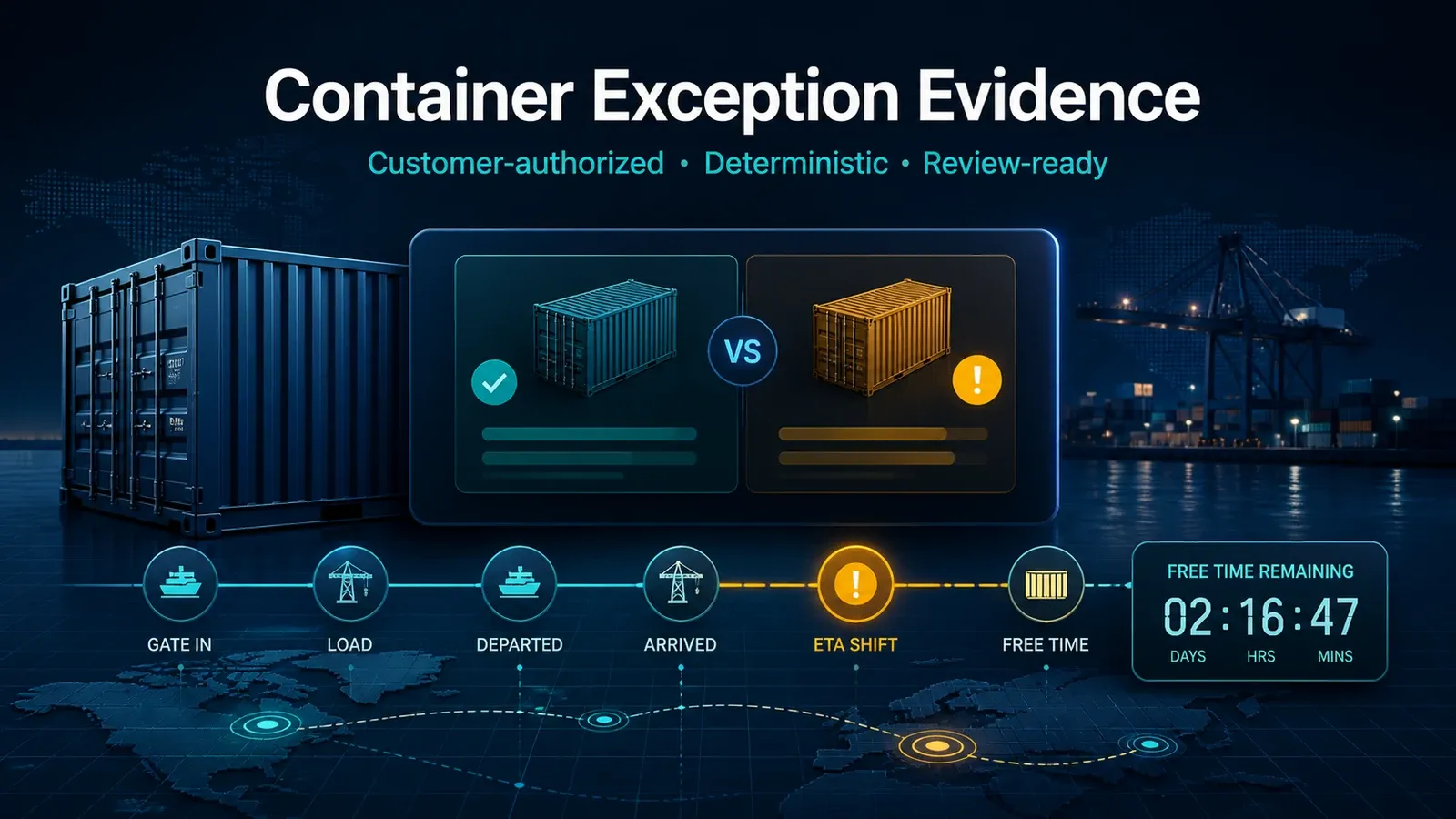 Container Exception Evidence: customer snapshot to evidence report