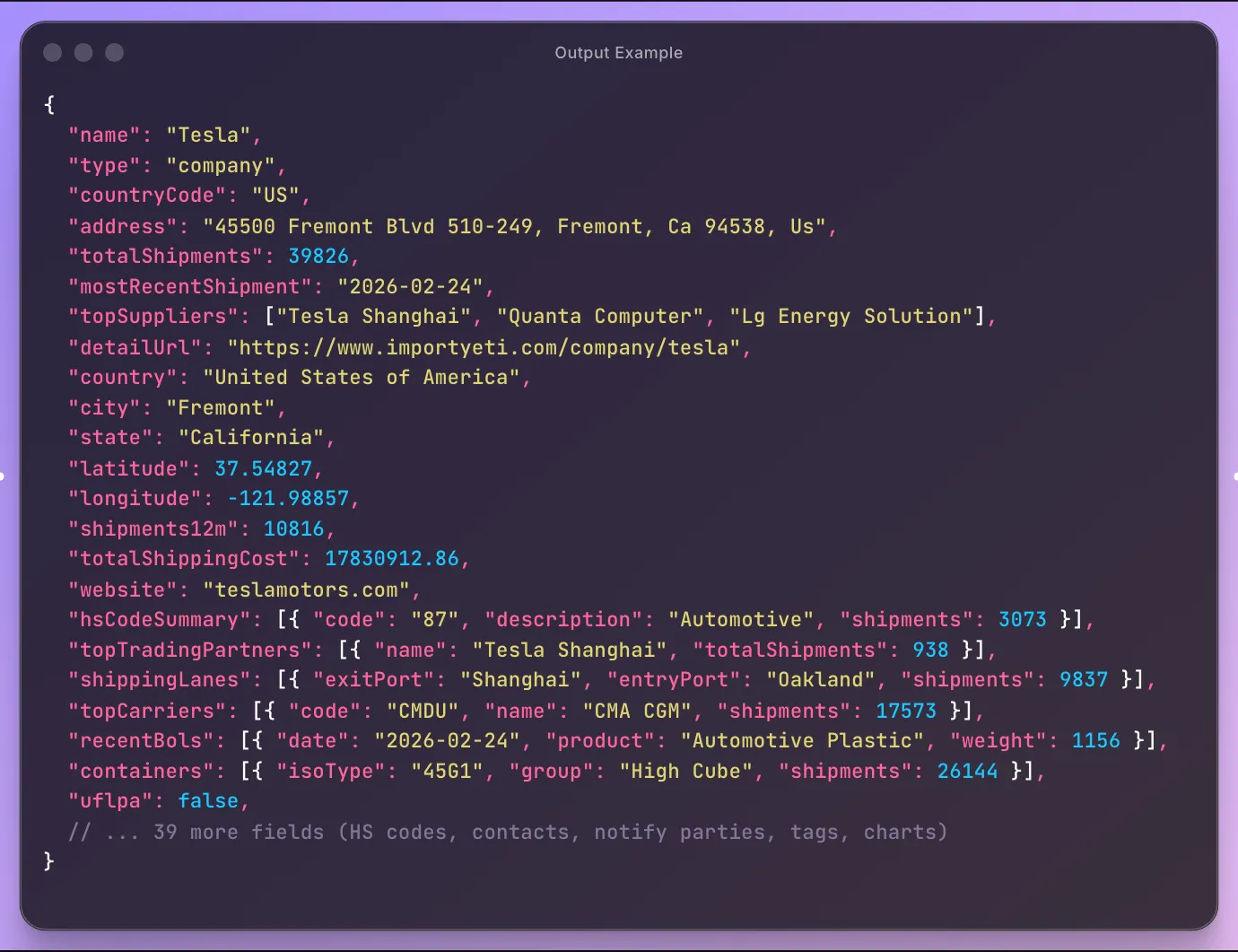 ImportYeti Scraper output example