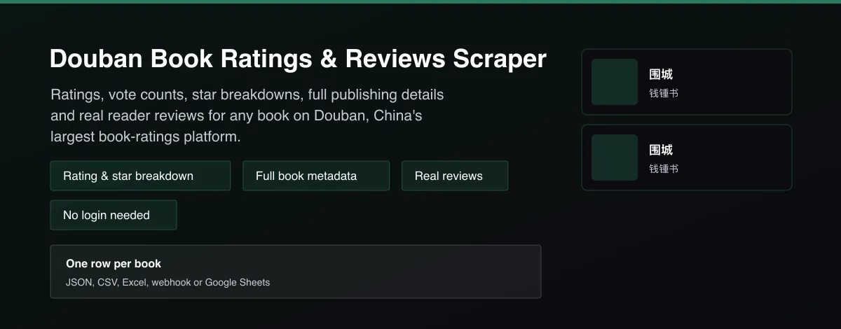 Douban Book Ratings & Reviews Scraper - Douban book scraper showing rating, star breakdown and reader reviews