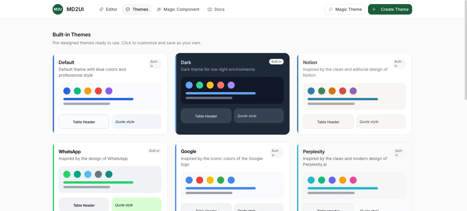Theme Gallery - 9 professional built-in themes