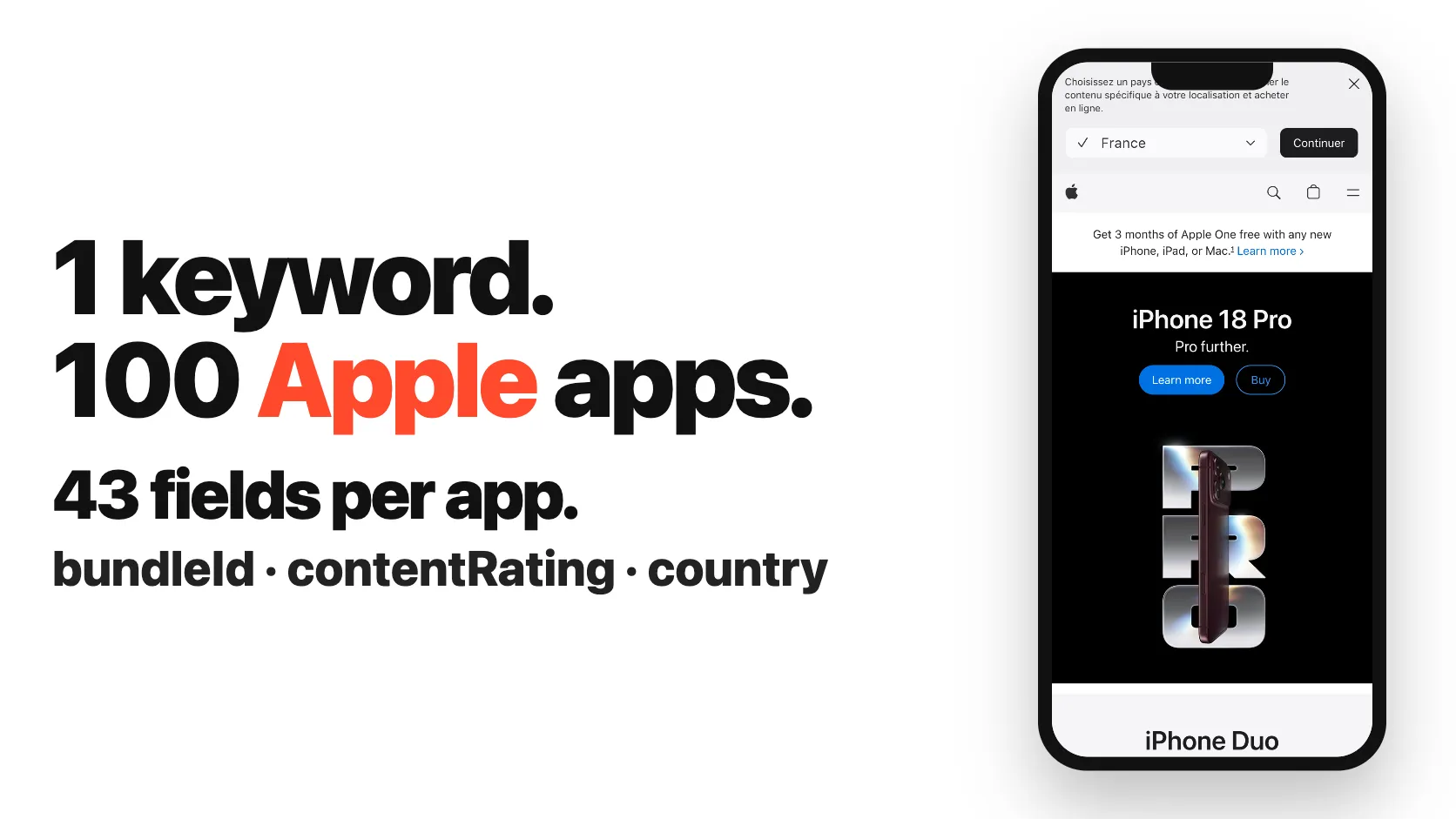 1 keyword. 100 Apple apps. 43 fields per app.