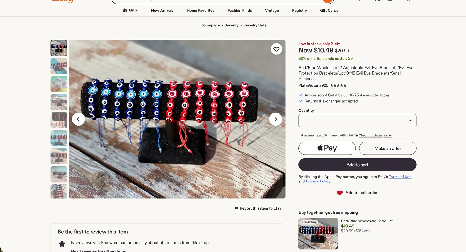 Etsy listing — PlataVictoria925 evil eye bracelets