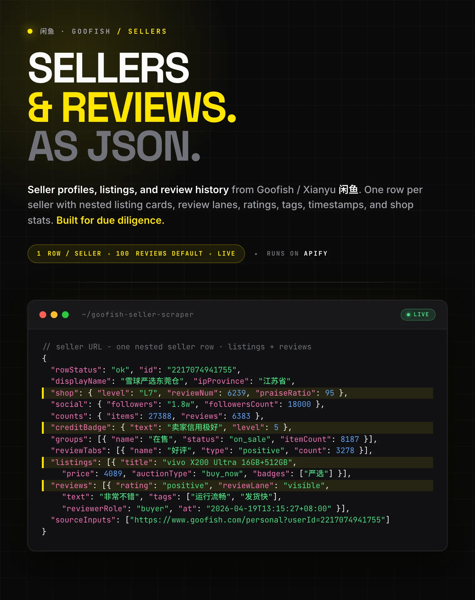 Goofish Sellers & Reviews Scraper