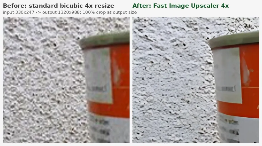 Paint tin on a wall: bicubic vs AI
