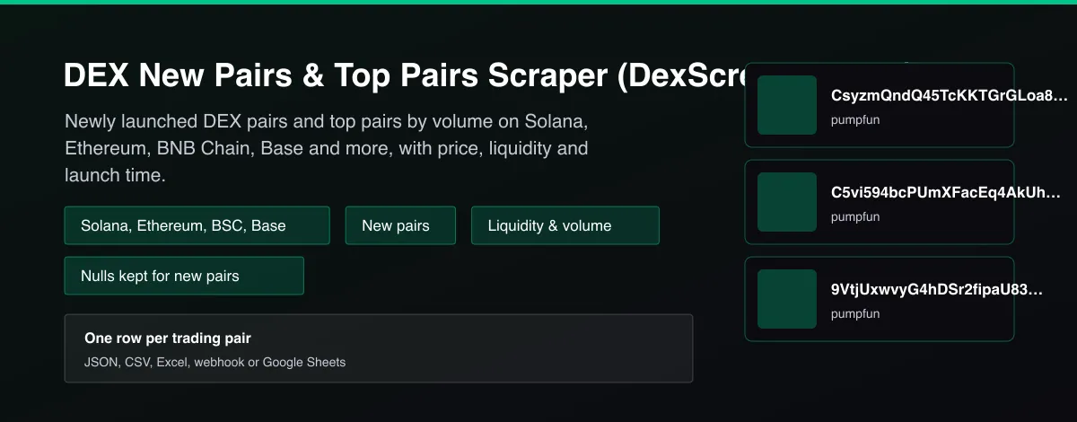 DEX New Pairs & Top Pairs Scraper (DexScreener Data) - DEX new pairs and top pairs scraper with price, liquidity and volume