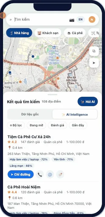 Restaurant DNA in action — a map of places, each with scored, confidence-rated traits