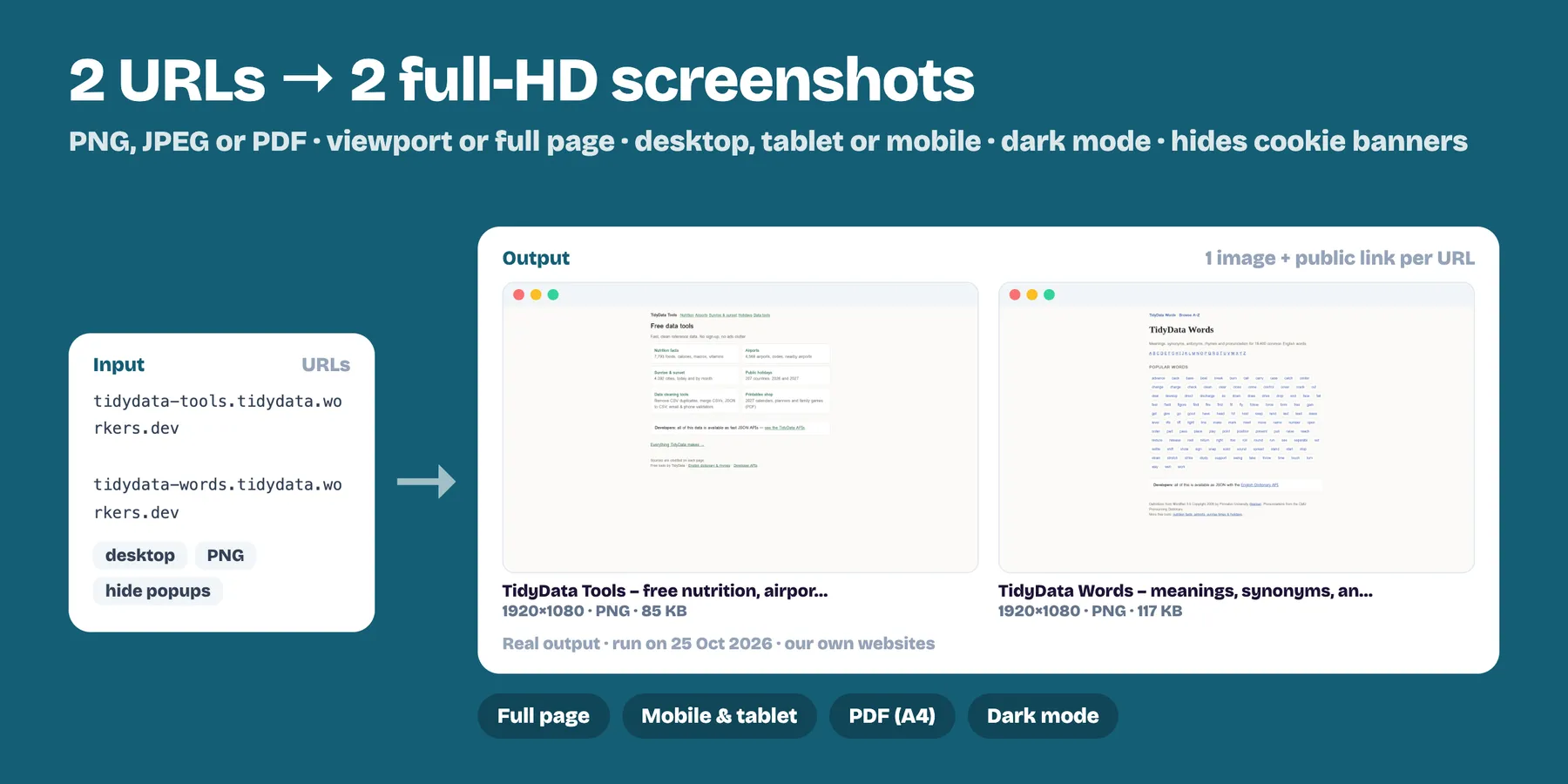 Two URLs turned into two full-HD desktop screenshots (real output)