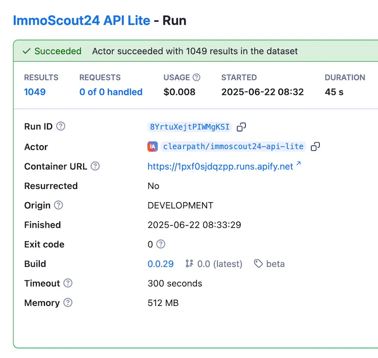 ImmoScout24 API Lite Pricing 1000 Results