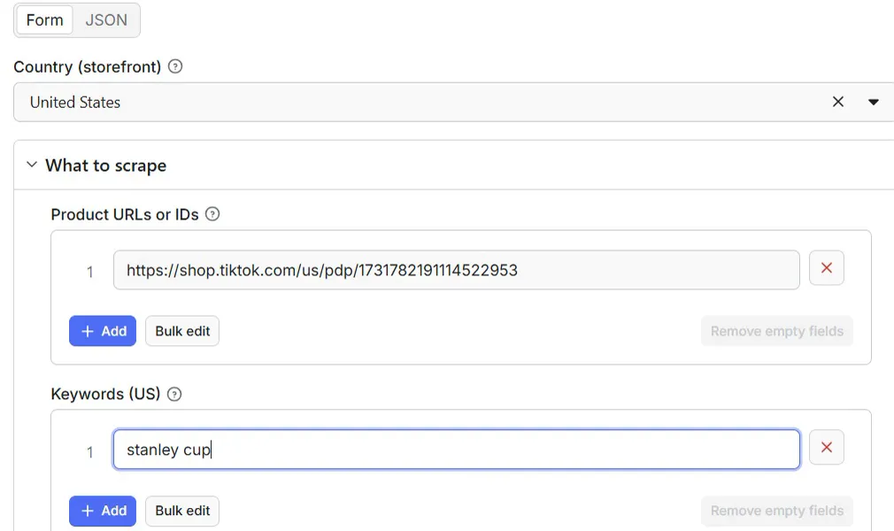 A product link and the keyword "stanley cup" in the input