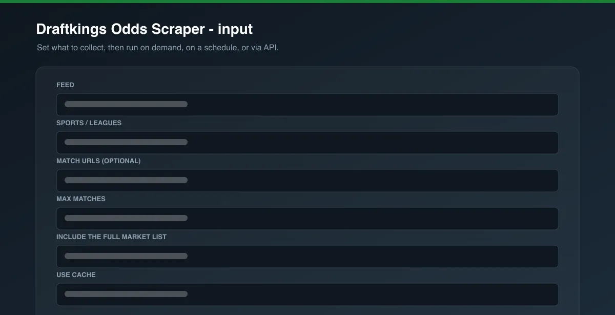 Draftkings Odds Scraper input options