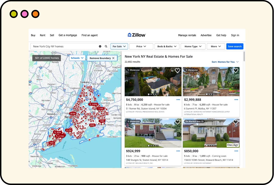 Zillow ZIP Code Scraper Pro screenshot showing property extraction interface