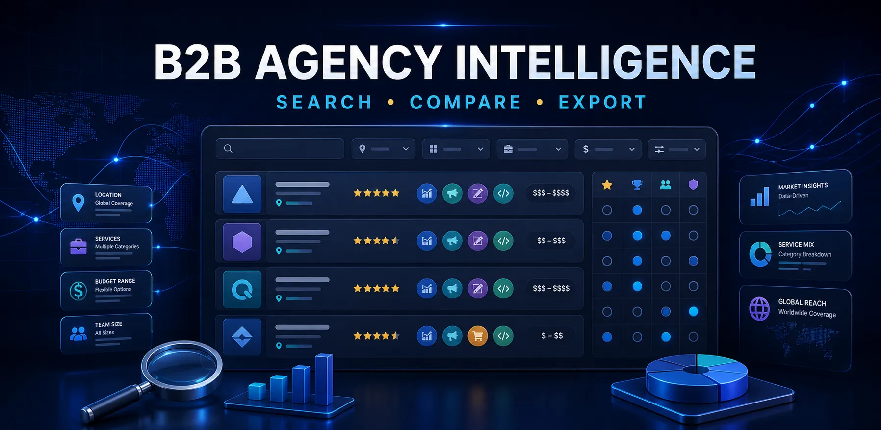 B2B Agency Intelligence — Search, Compare, Export