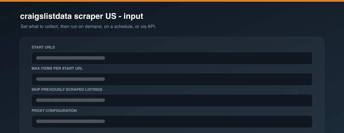 craigslistdata scraper US input options