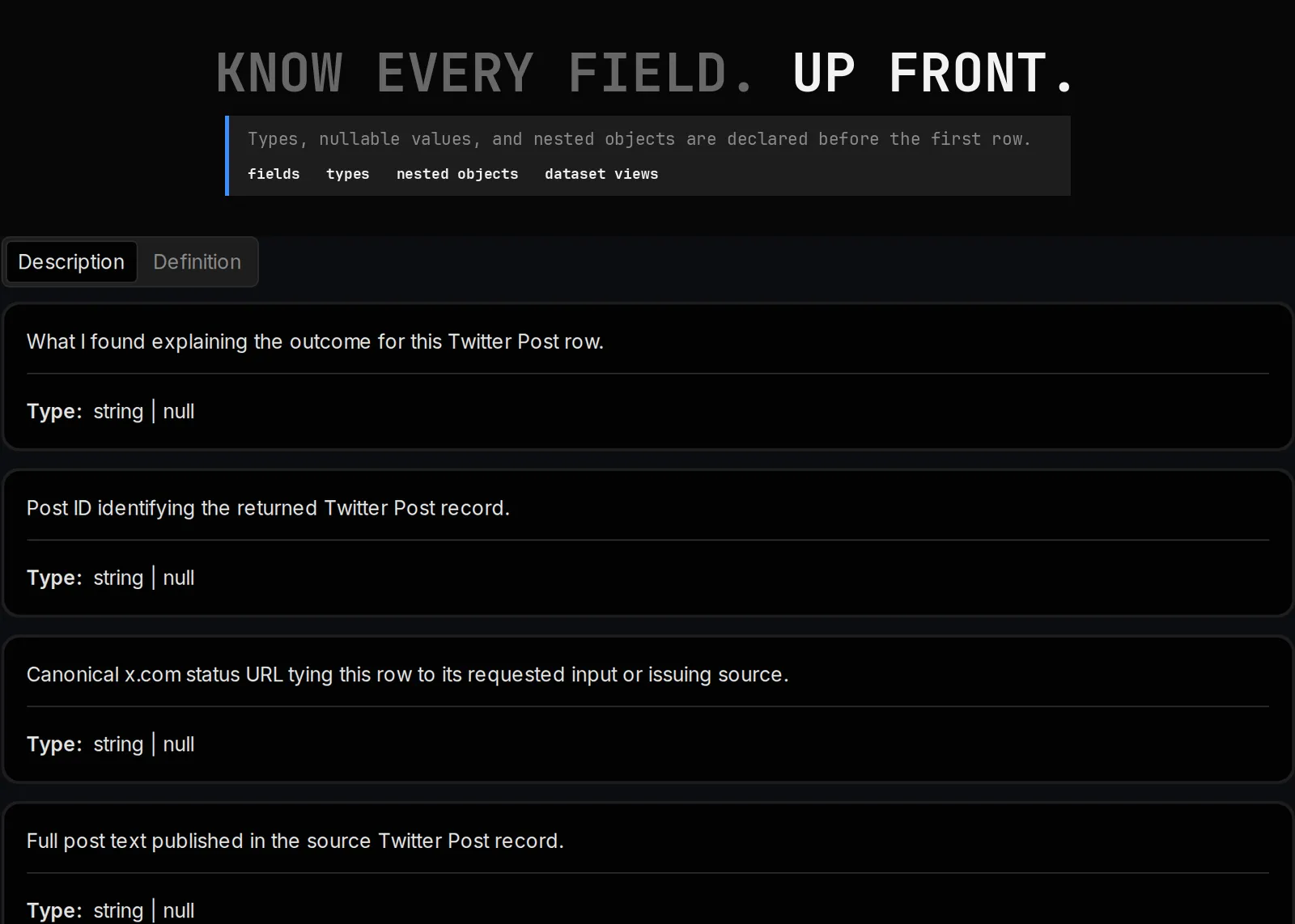 Twitter Post Scraper declared output schema