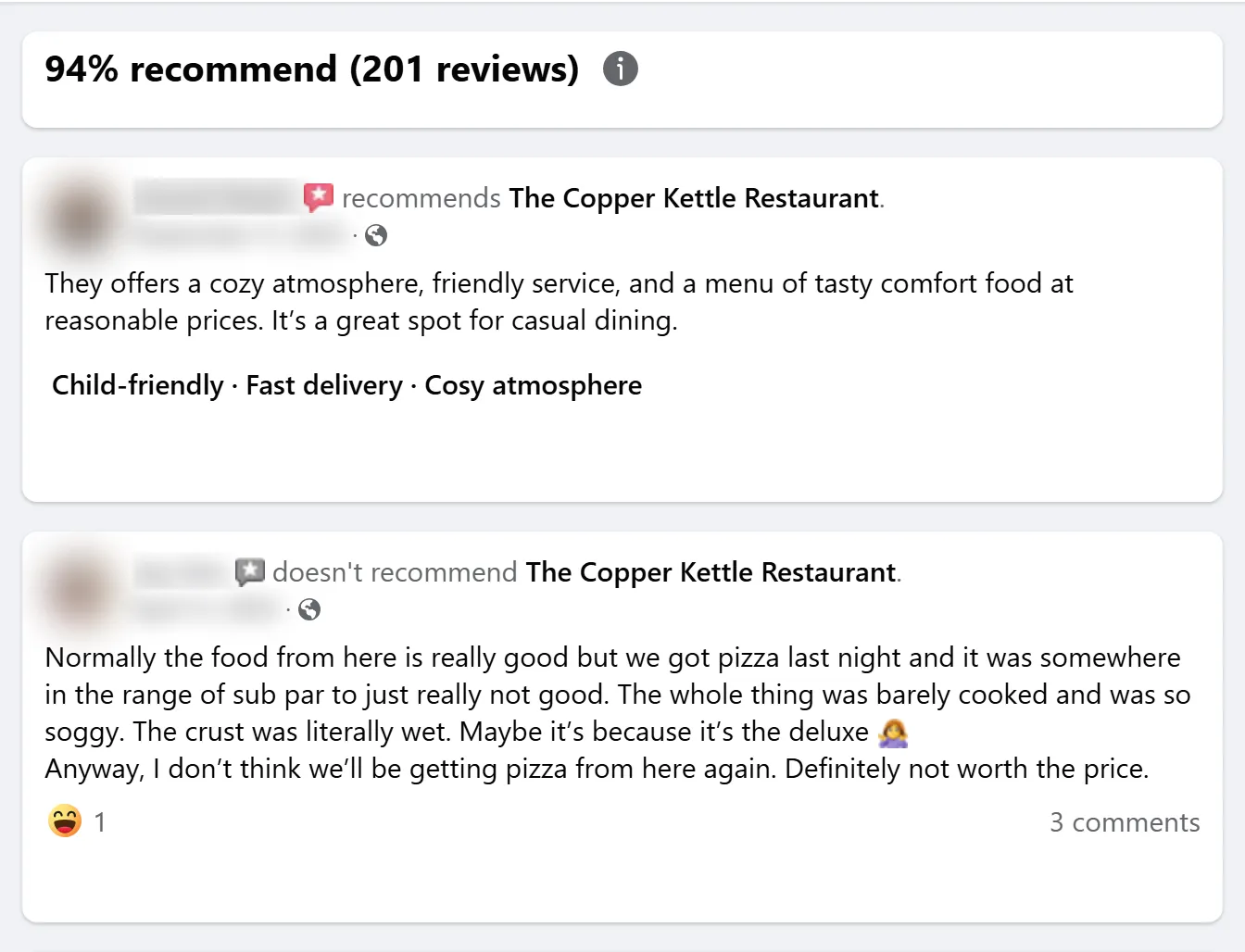 Facebook Page reviews tab with its recommend score that Facebook Reviews Scraper turns into rows