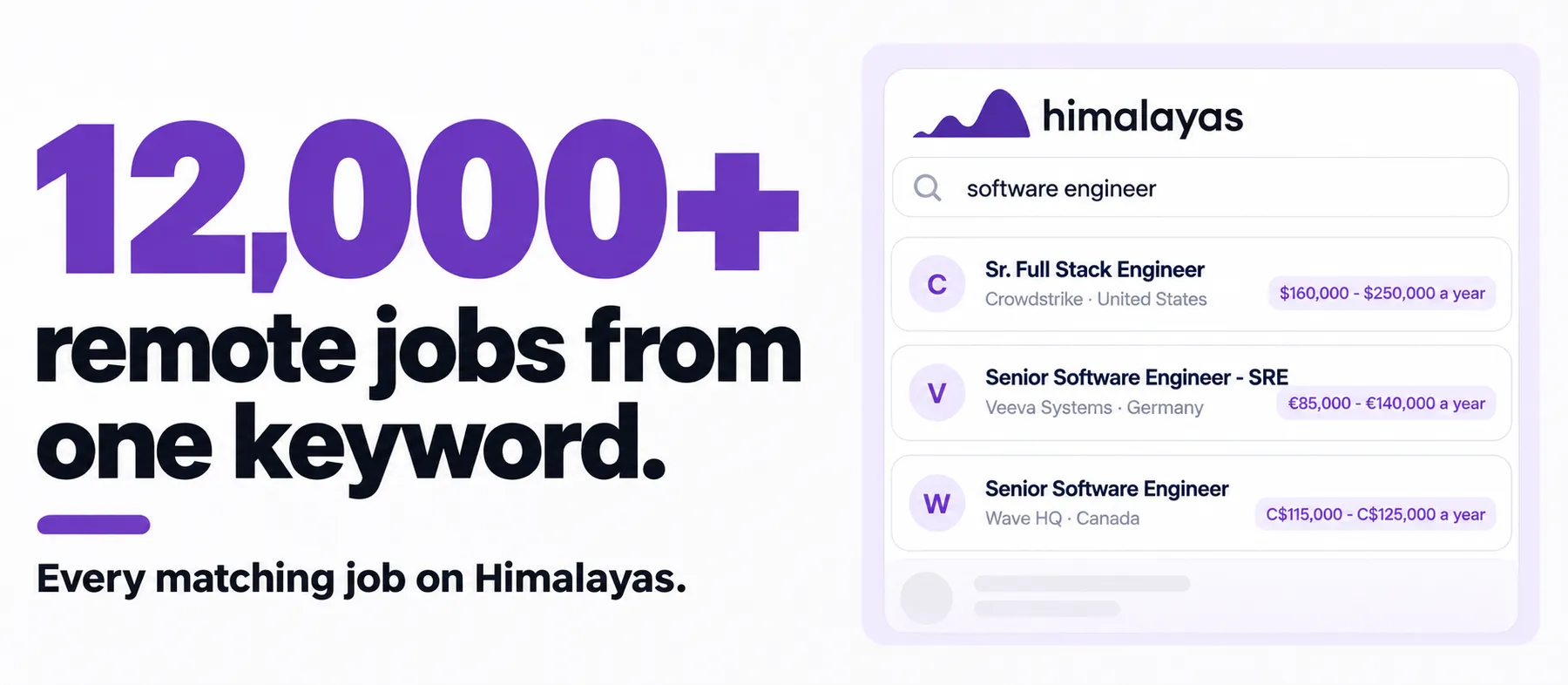 12,000+ remote jobs from one keyword. Every matching job on Himalayas.