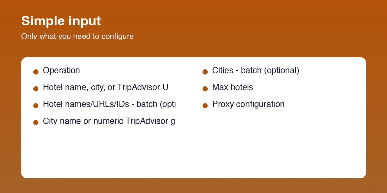 TripAdvisor Hotel Scraper input configuration panel