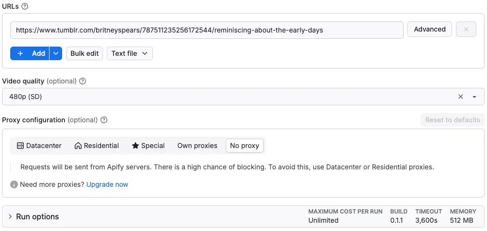 Tumblr Video Downloader input