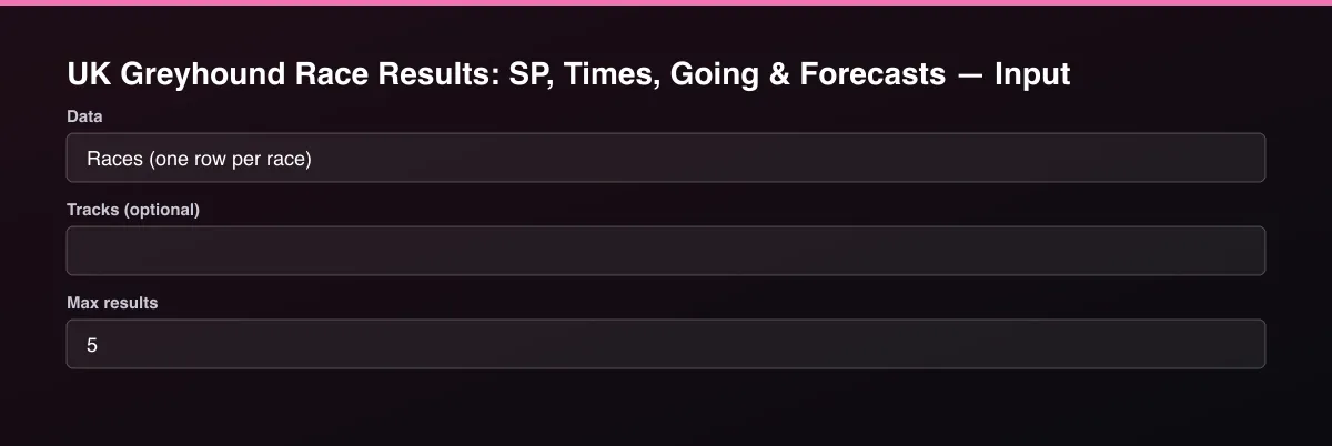 UK Greyhound Race Results: SP, Times, Going & Forecasts input form