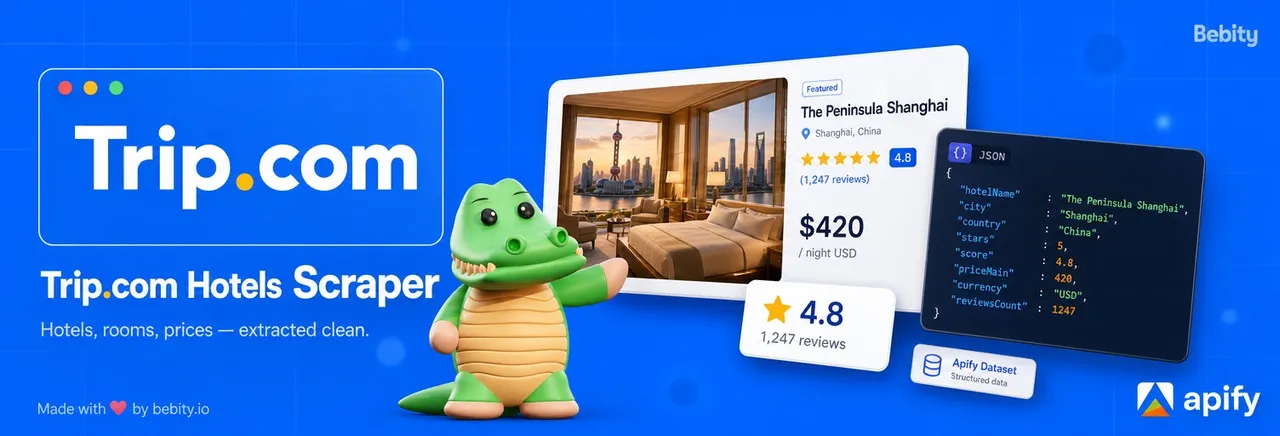 Trip.com Hotels Scraper — extract hotel names, prices, guest scores, rooms and photos from Trip.com