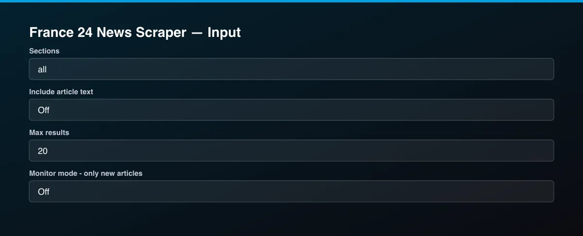 France 24 News Scraper input form