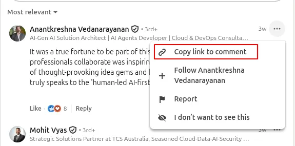 Copy LinkedIn Comment Link
