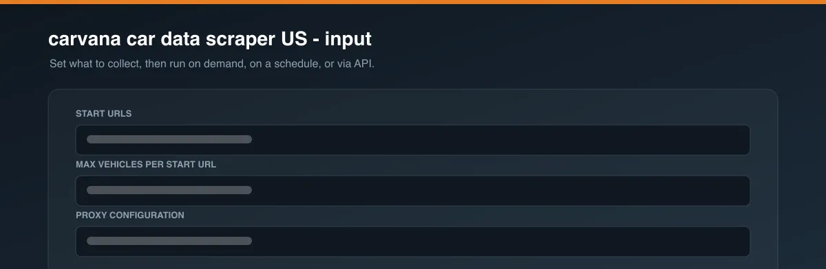 carvana car data scraper US input options