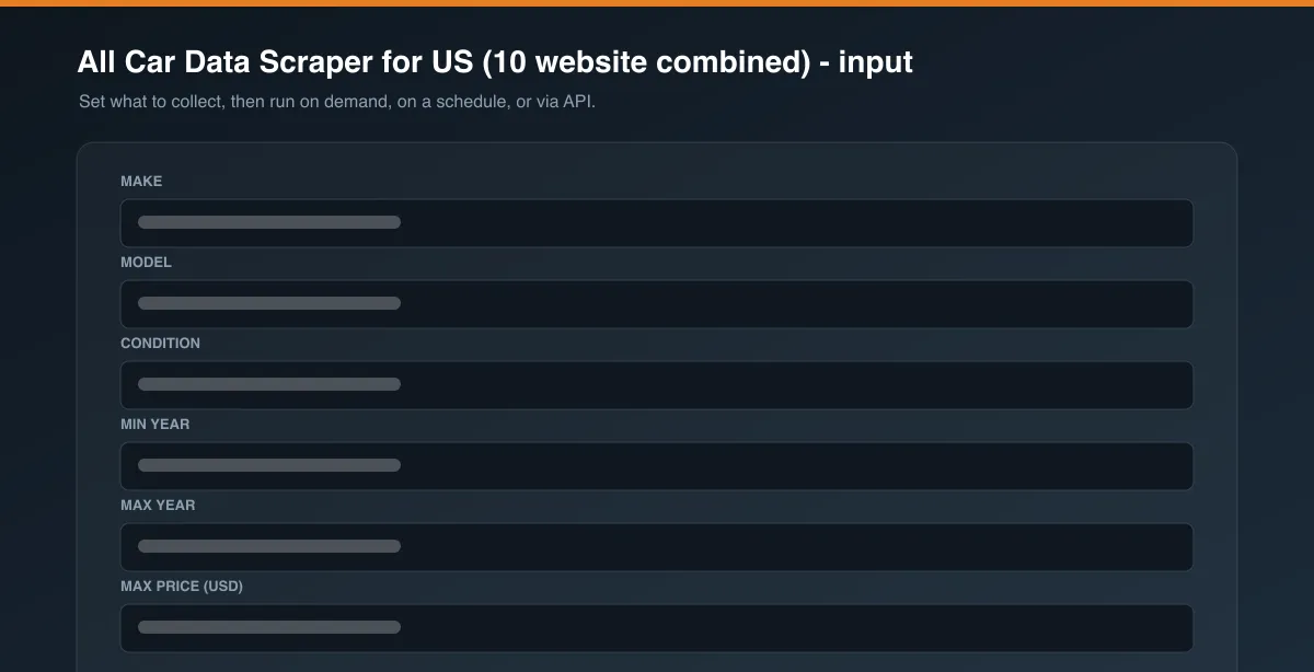 All Car Data Scraper for US (10 website combined) input options