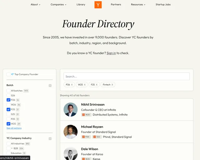 Y Combinator Founders Directory