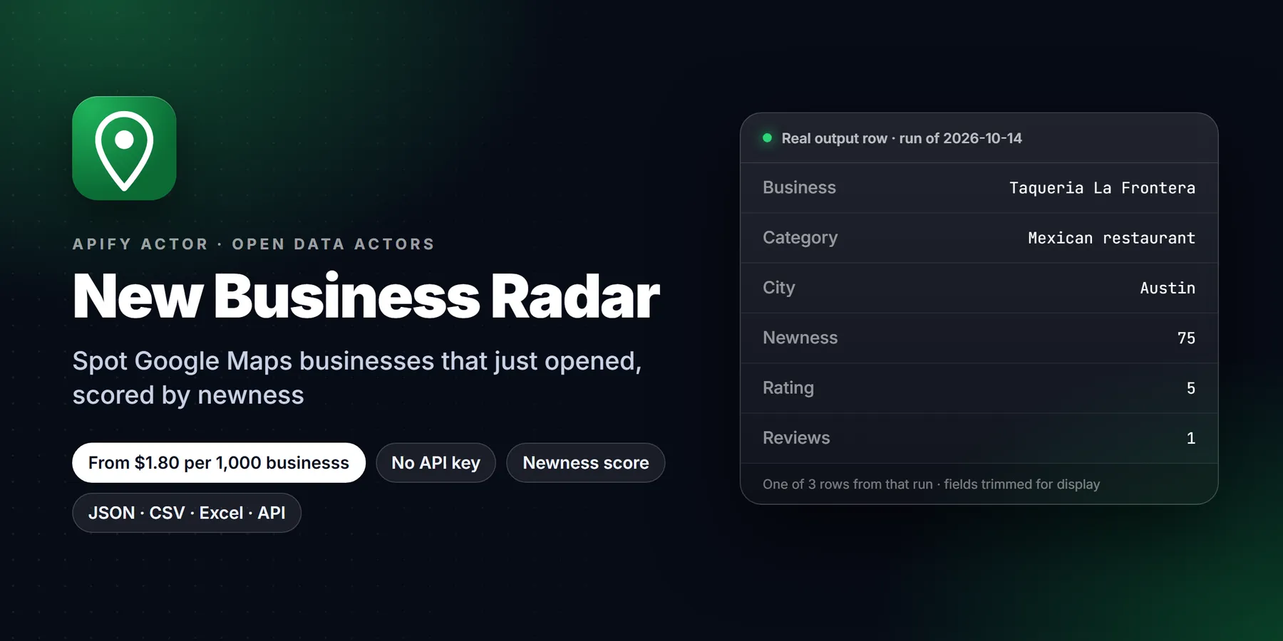 Google Maps New Business Radar: features, price and a real output row