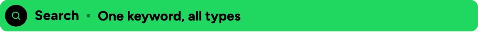 Spotify search mode returns tracks, artists, albums and playlists for one keyword, in any language