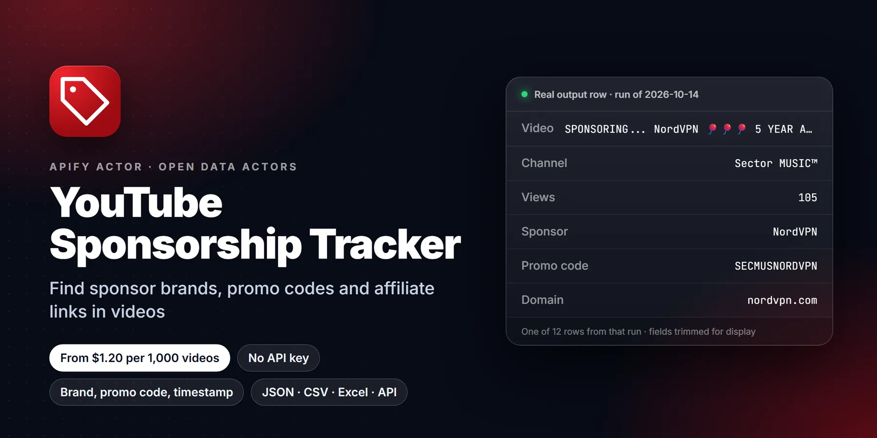 YouTube Sponsorship Tracker: features, price and a real output row