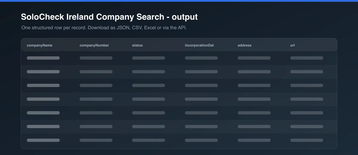SoloCheck Ireland Company Search dataset output