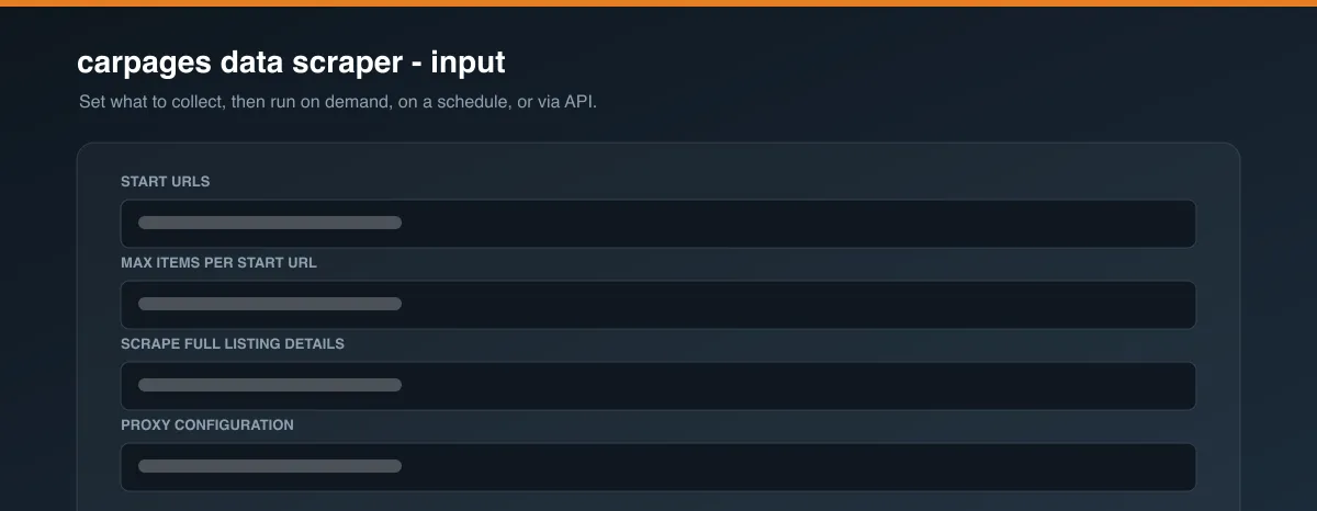 carpages data scraper input options
