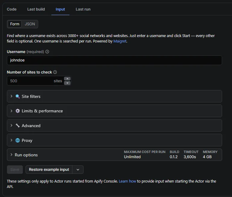 Maigret Username OSINT Search input