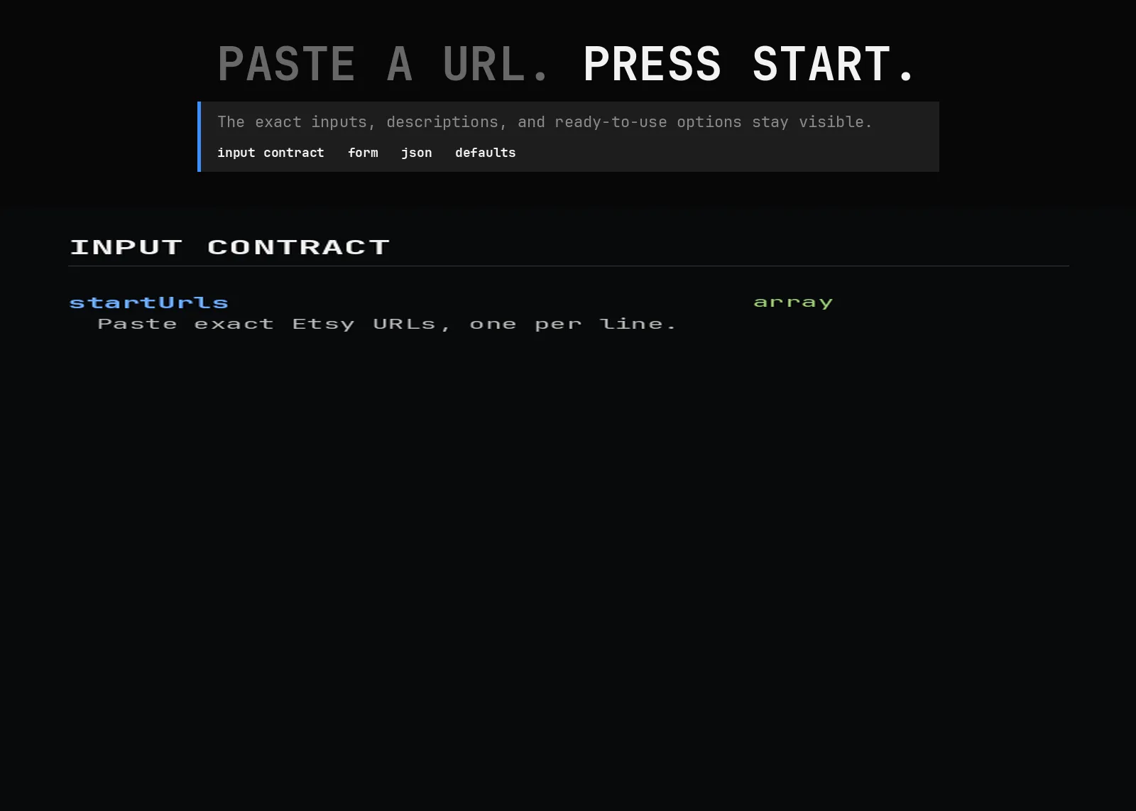 Etsy Listing Scraper published input controls