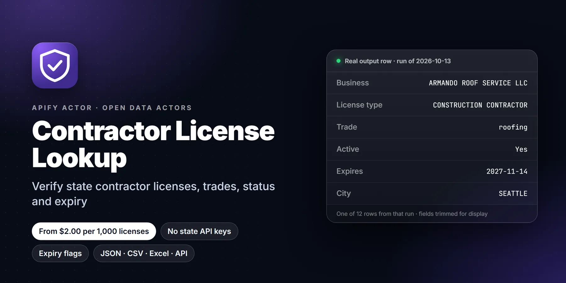 Contractor License Lookup: features, price and a real output row