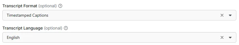 Screenshot: setting transcript options