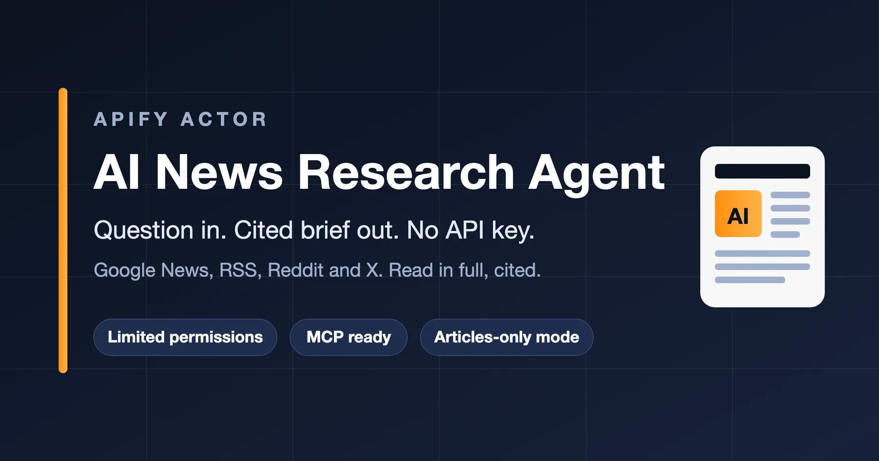 AI News Research Agent: question in, cited brief out, no API key