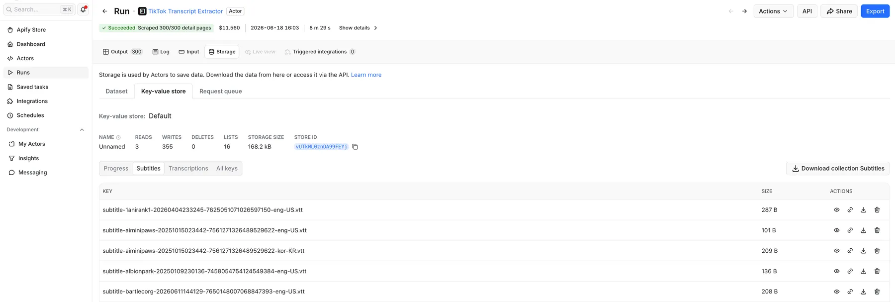 TikTok Transcript Extractor storage
