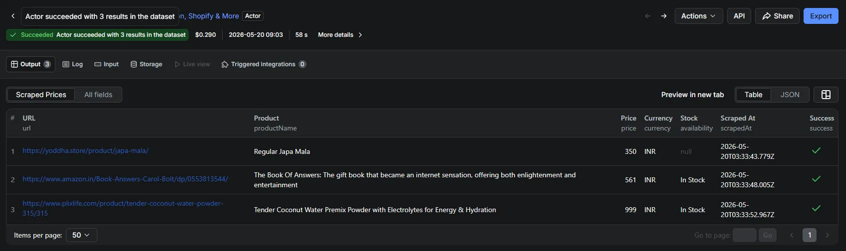 Output screenshot