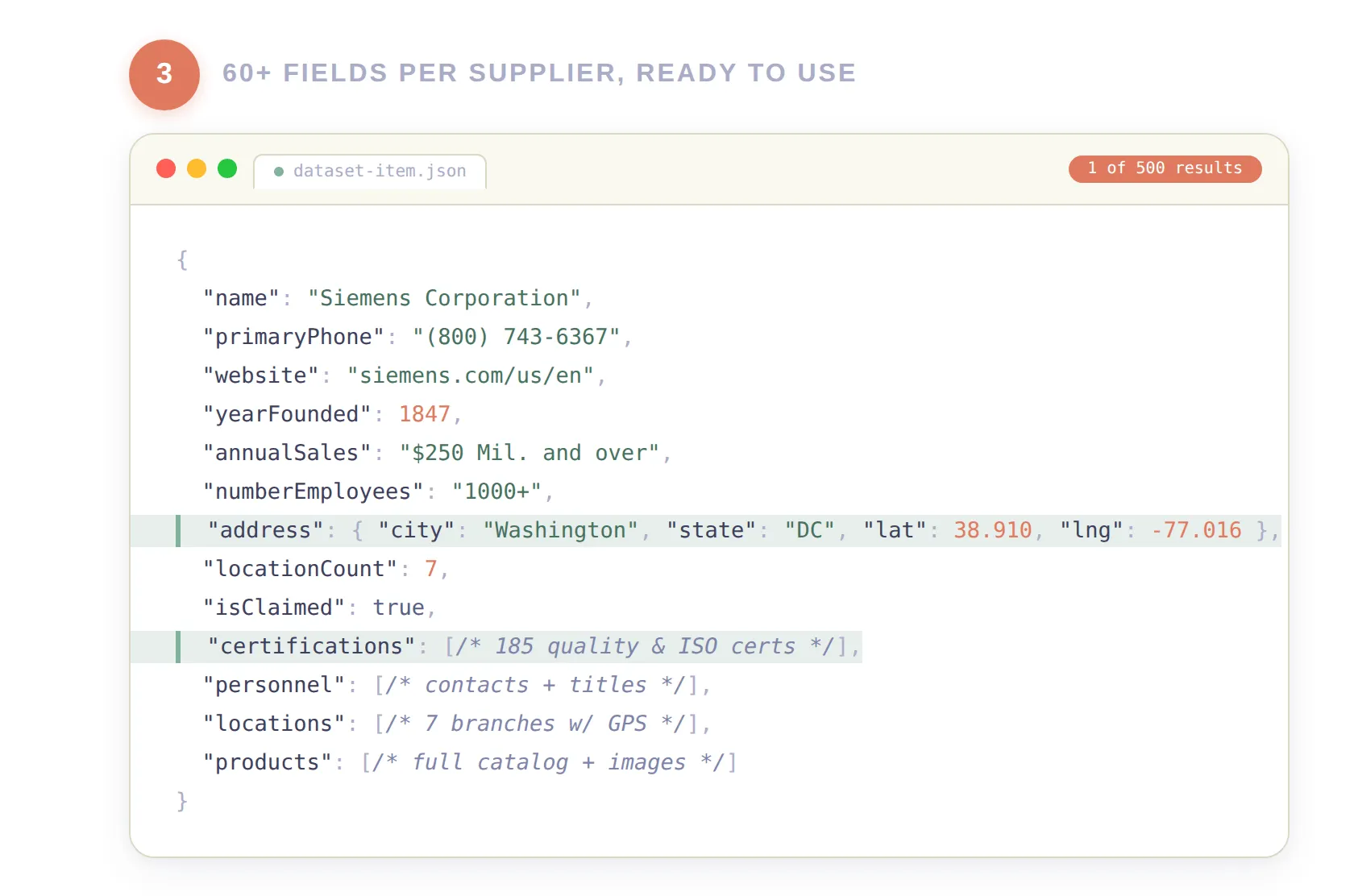 Step 3 — 60+ fields per supplier, ready to use