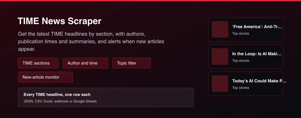 TIME News Scraper - TIME headlines with section, author, time and summary