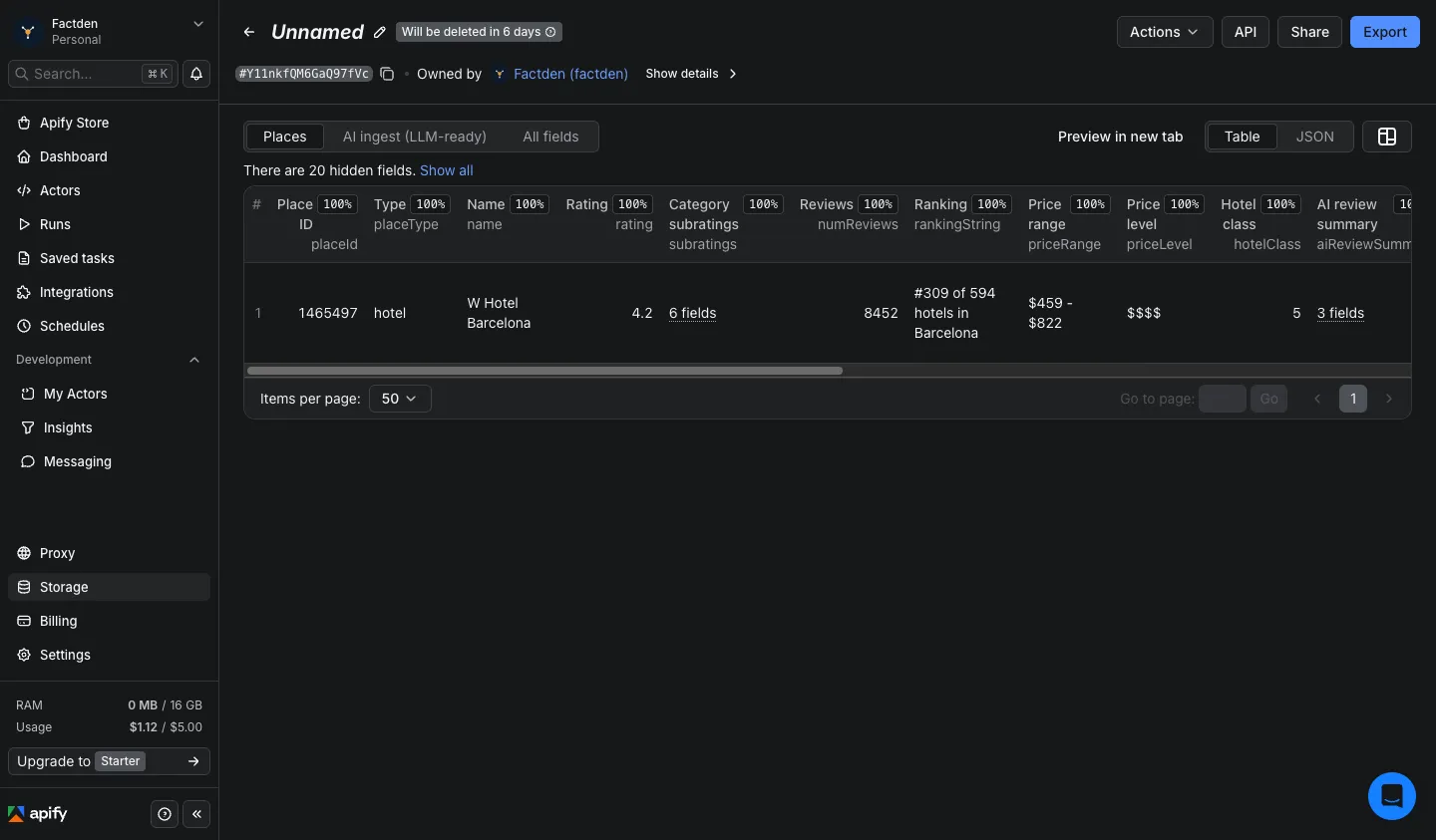 TripAdvisor place details output with AI summary