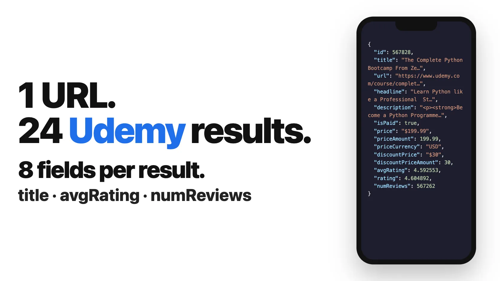 1 URL. 24 Udemy results. 8 fields per result.