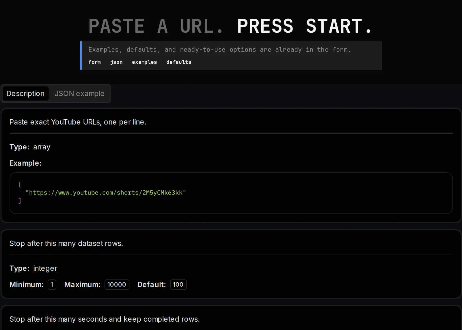 YouTube Shorts Scraper source page and returned record