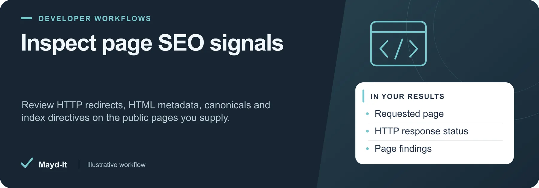 Inspect page SEO signals — illustrative workflow